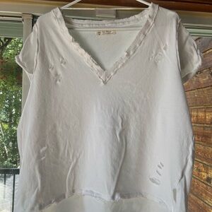 We The Free White Distressed Short Sleeve Tee Free People sz large